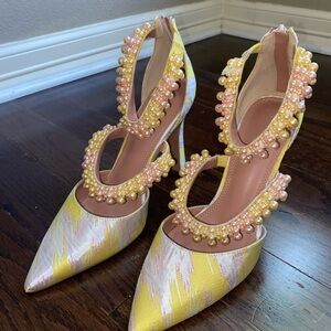 ASOS Yellow and Cream Stiletto Heels with T-Strap Design